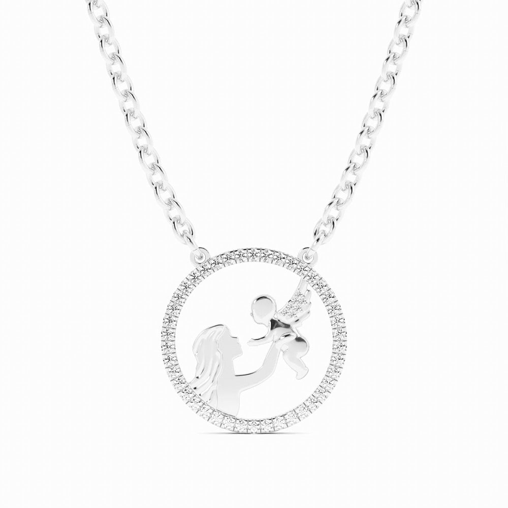 Mother and Angel Baby Diamond Necklace