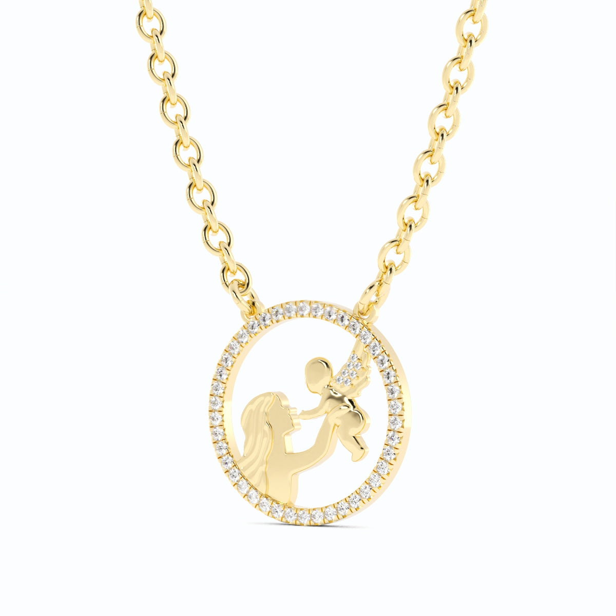 Mother and Angel Baby Diamond Necklace